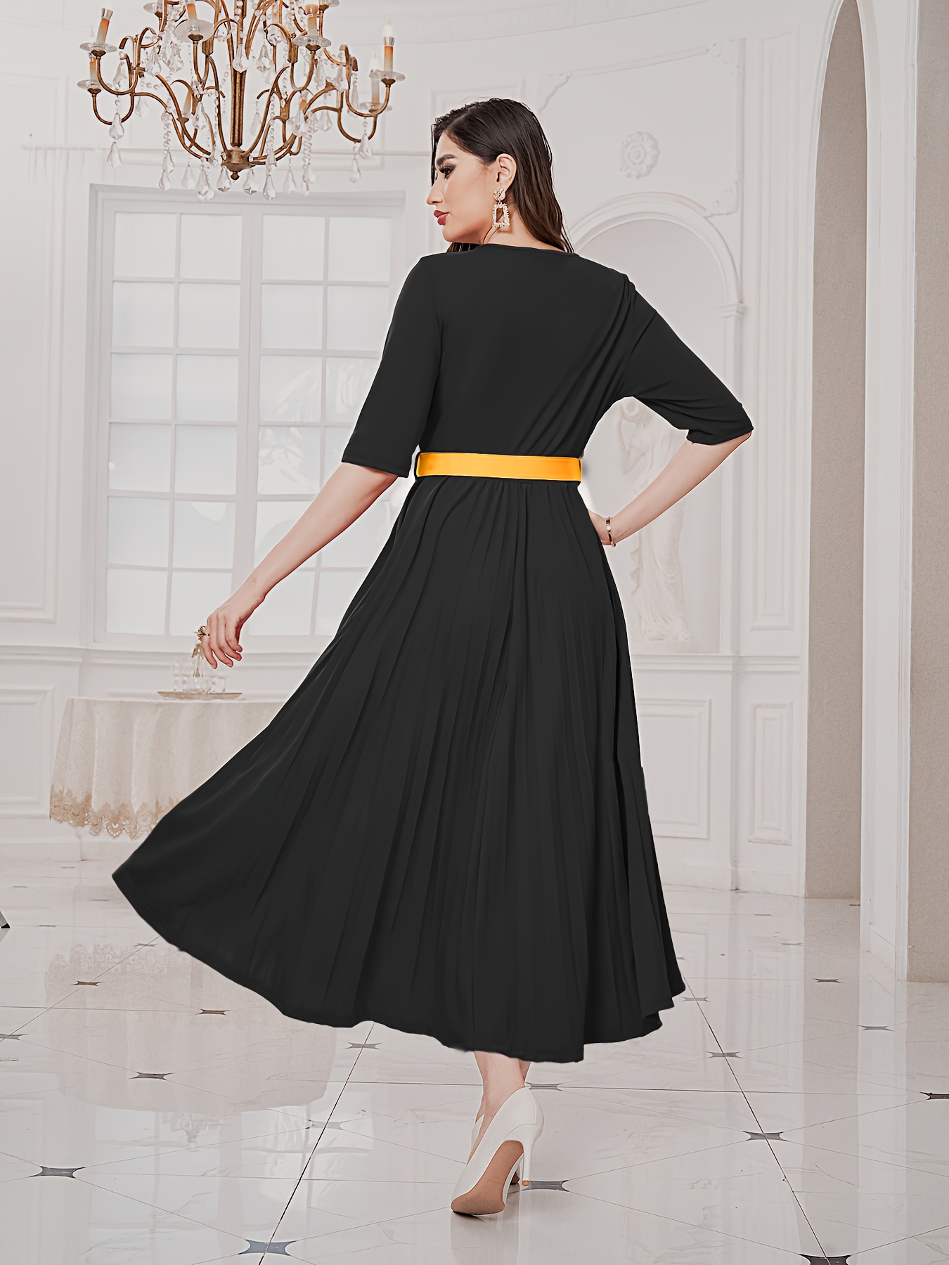 navy blue dress for baby girl Wedtrend Women Wedding Party Dress A-Line V Neck Beaded Chiffon Long Sleeve Front Split Bridesmaid Dress with Belt, Dark Red / US22W main image 0