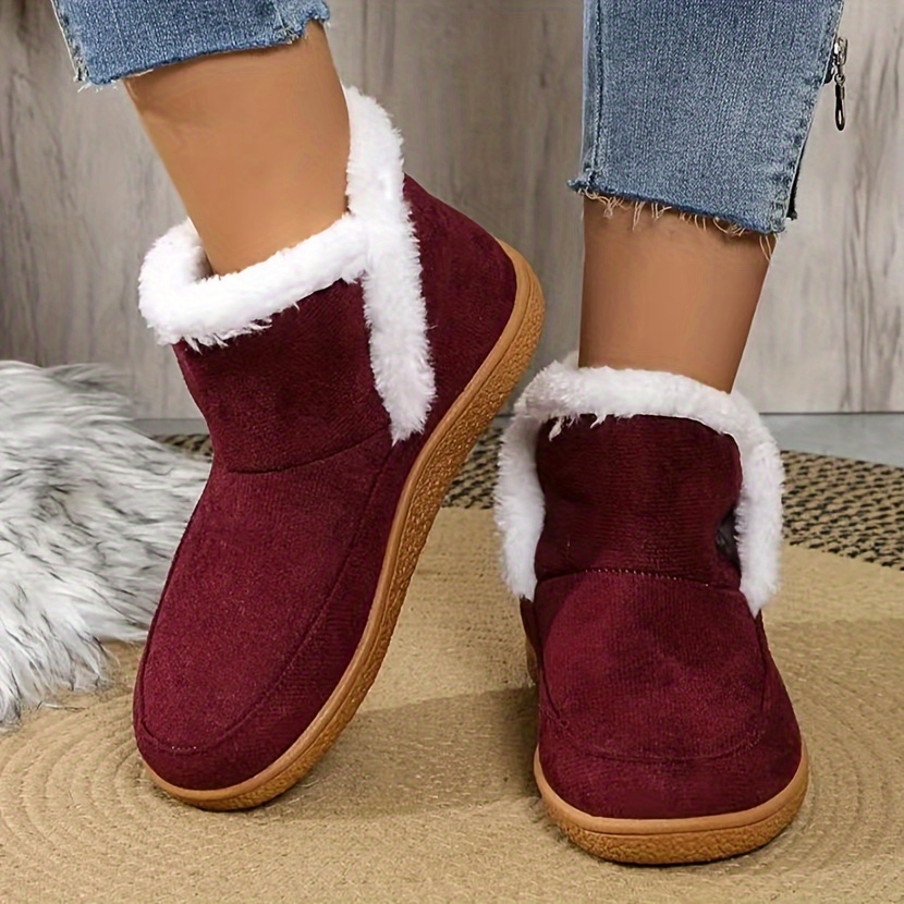 womens casual winter slippers soft and cozy fleece lined rubber outsole breathable cotton upper flat heel slip   details 4