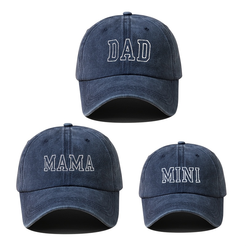 

3pcs Mama Dad Letter Embroidery Couple Parent-child Set Baseball Cap Outdoor Picnic Sports Casual Sun Protection Cap Adjustable Hat Breathable Hat