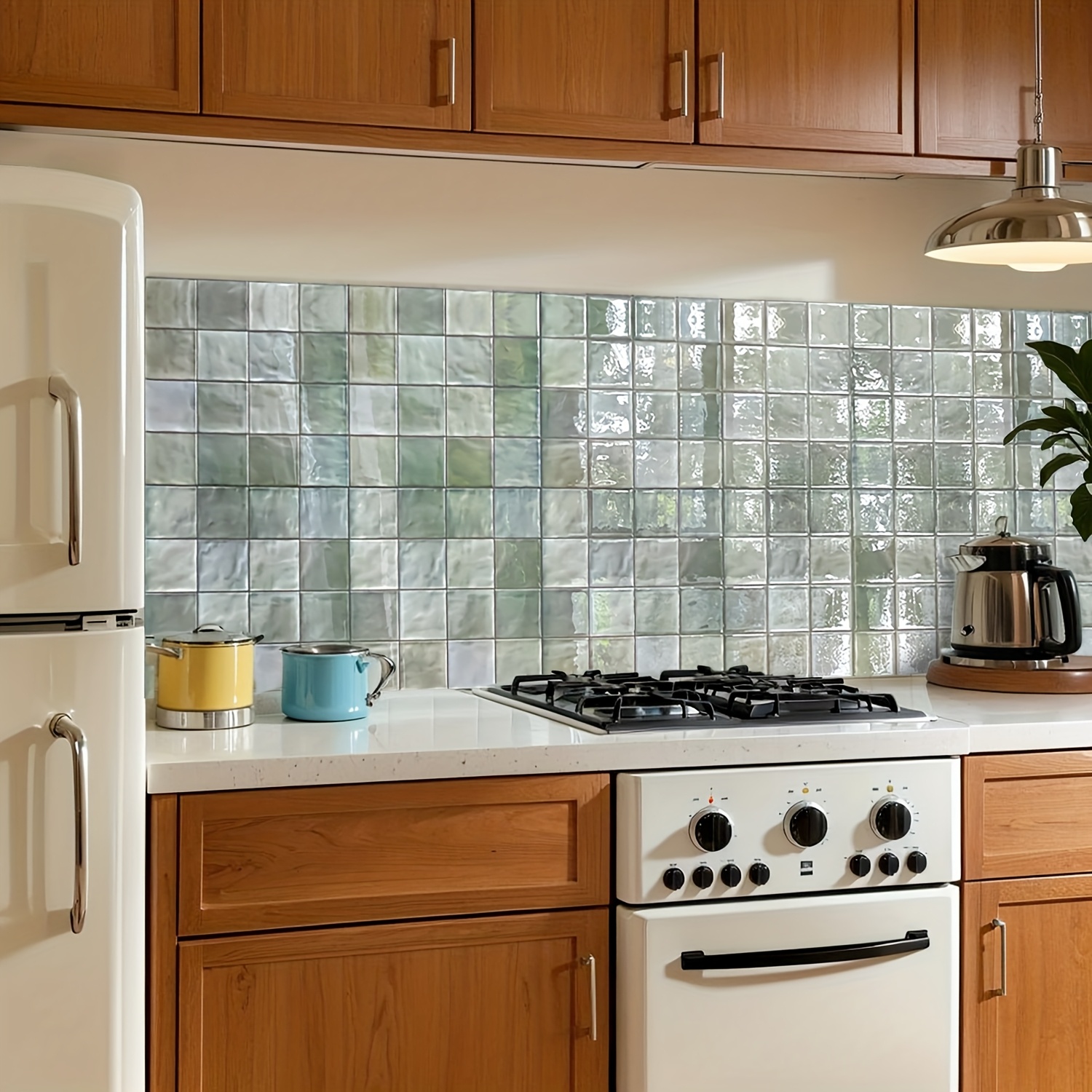 Vintage Green Peel And Stick Backsplash, 3D Linear Mosaic Vinyl Kitchen Tile (10 Pcs