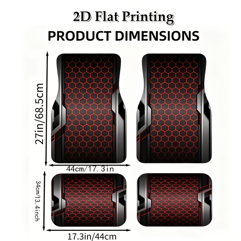 TEMU 4pcs Car Floor Mat Set - Creative Pattern - 2d Flat - Silvery-red Honeycomb Mesh , Easy To Clean, Suitable For Interior Types Of Vehicles,