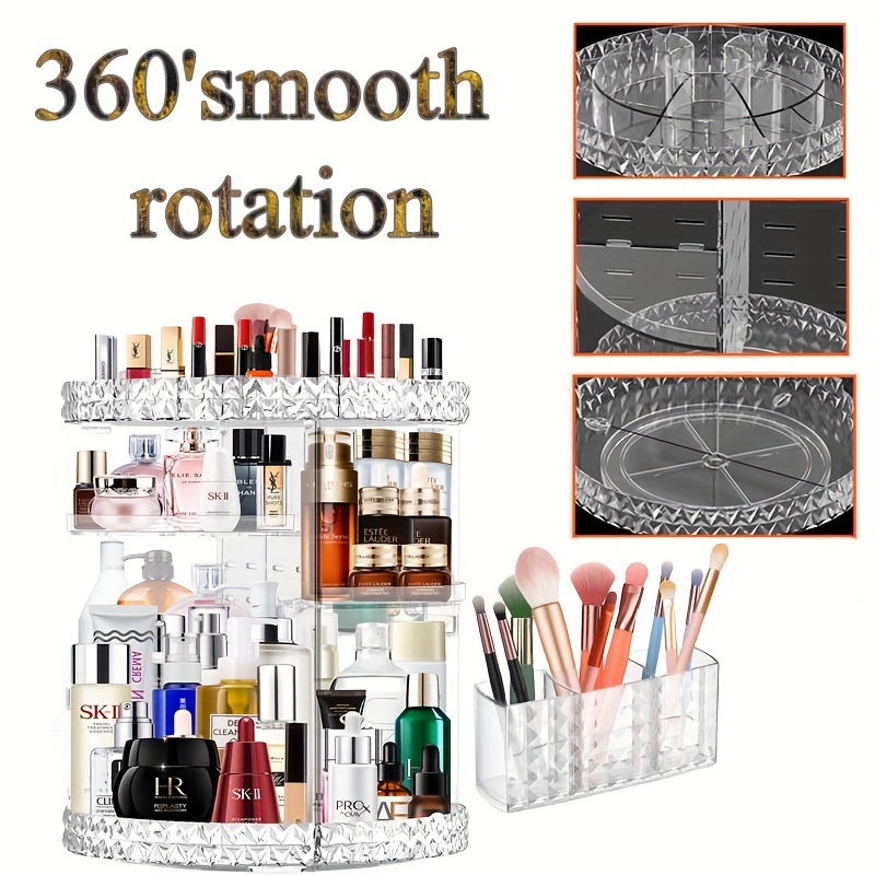 

Large-capacity 360° Rotatable Makeup Organizer, Free Makeup Brush Holder, Diamond Pattern, Makeup Holder, 6 Adjustable Tiers, Suitable For Bedroom Vanity, Bathroom, Countertops