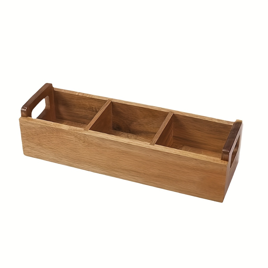 TEMU 1 Vintage Wooden Desktop Organizer With Design - Ideal For Coffee, Tea & Beverage Bag Storage In Living Room Or Kitchen, Wood Container