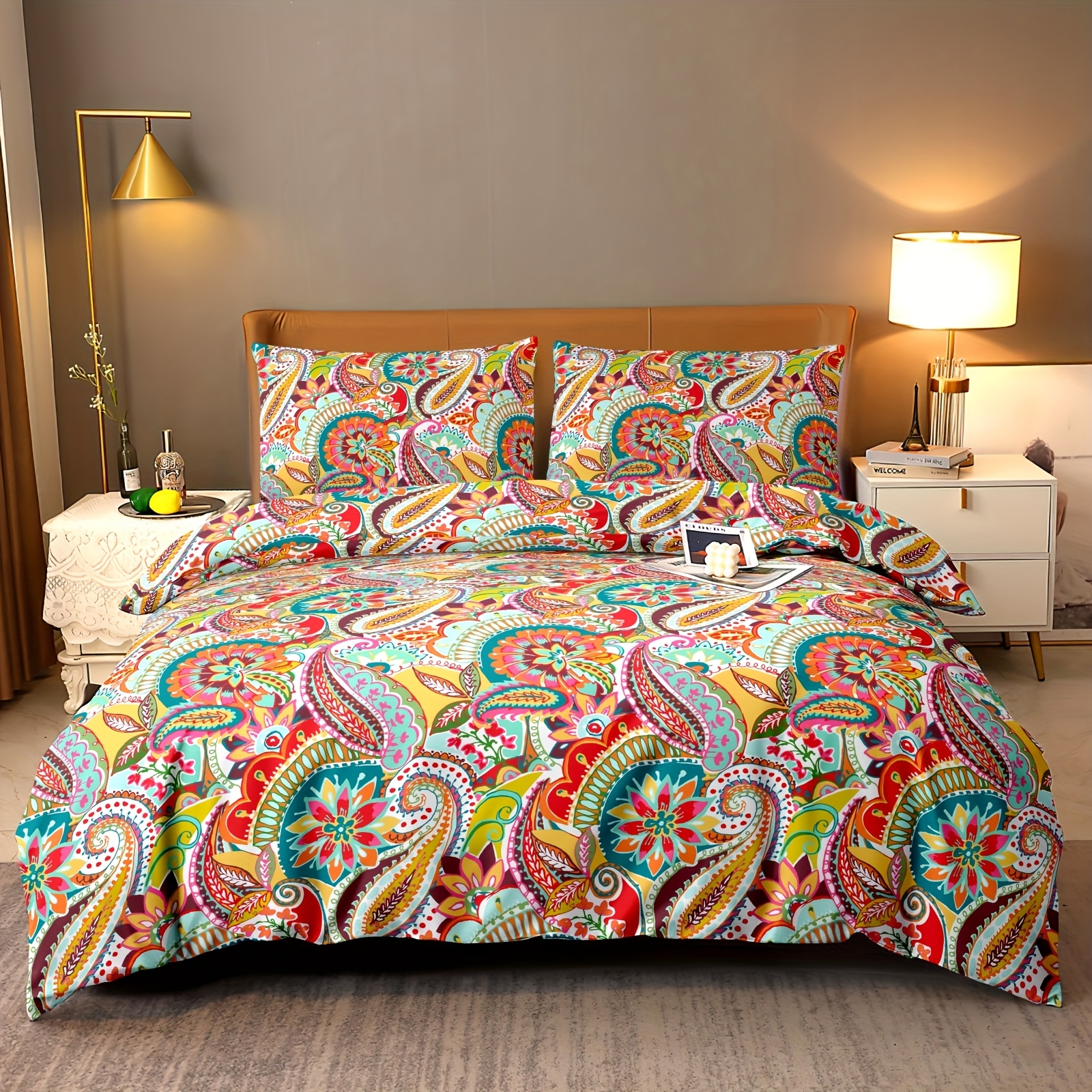 Image of Exotic Polyester Brushed Duvet -piece Set (1 Duvet Cover + 2 Pillowcases) Bohemian Style Colorful Experience Of Exotic Comfortable