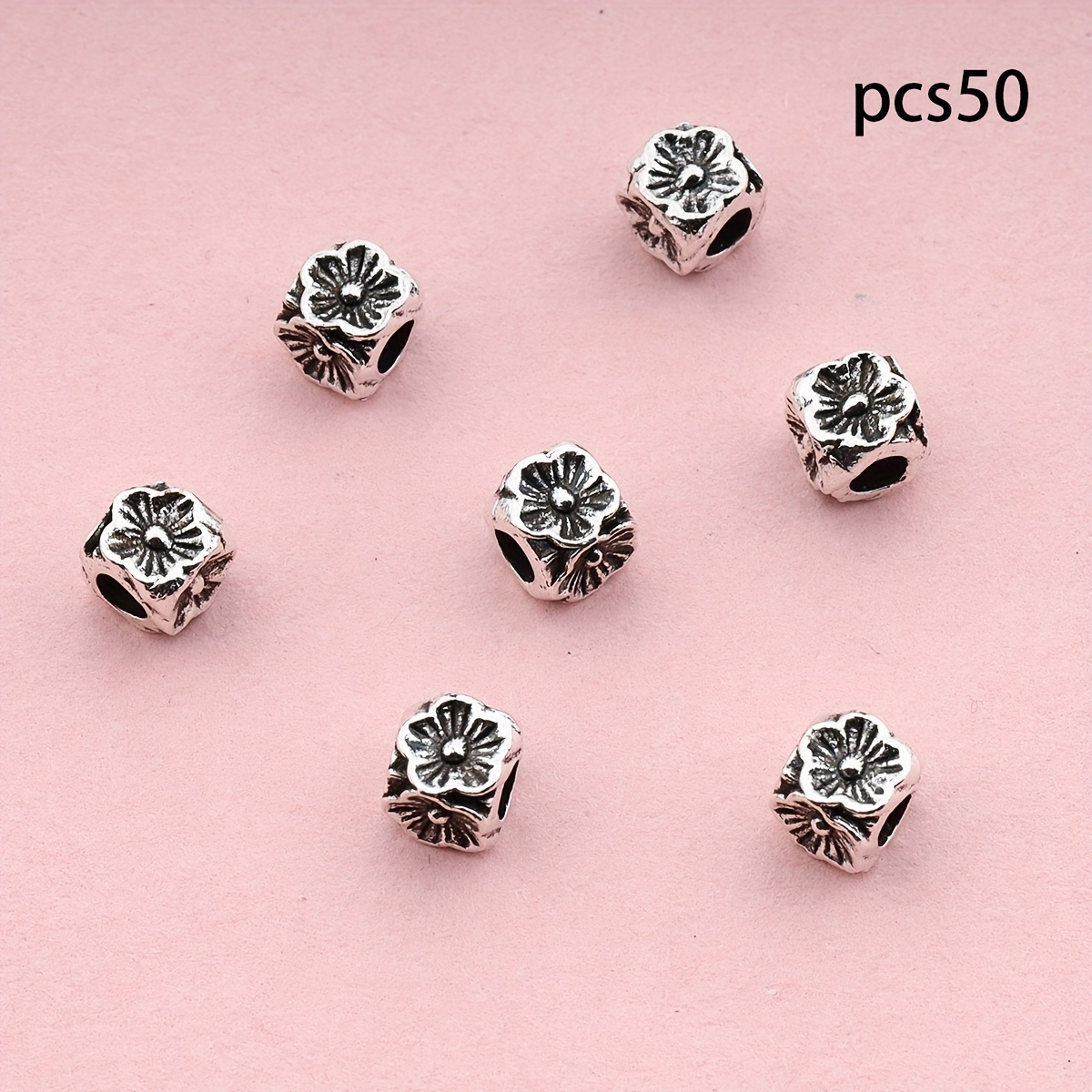 50pcs Four-sided Flower Pattern Large Hole Spacer Beads, Ideal For Jewelry Making - The For Handmade Bracelet And Necklace Additions