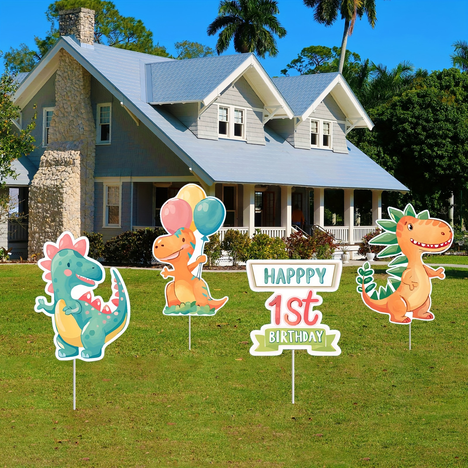 

Happy 1st Birthday Decorations - 4 Pieces, Outdoor Garden Stickers, No Feathers, Suitable For 1 Year Old's Birthday Party