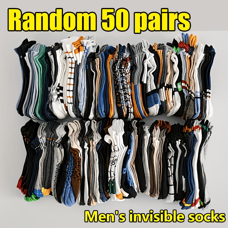 TEMU Random 50 Pairs Of Men's Spring And Summer Mixed-style Socks - Soft, Comfortable, And Moisture- Suitable For Sports And Casual Wear, Featuring A