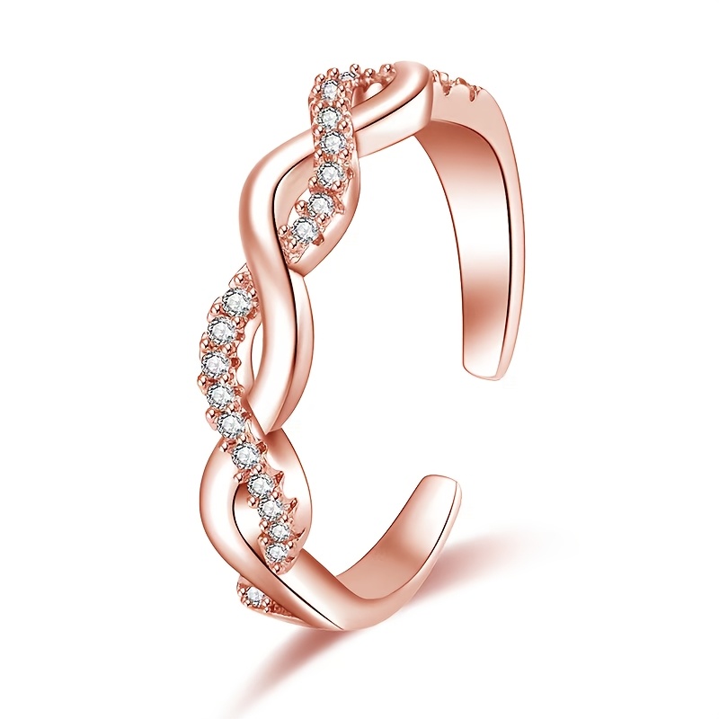 TEMU Anillo de elegante de 1 pieza con un diseño entrelazado a , engastado densamente con circonita cúbica sintética , adecuado como accesorio de uso