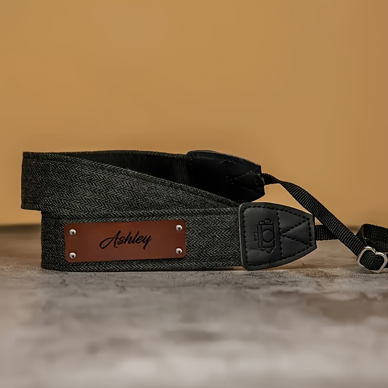 TEMU Personalized Adjustable Camera Strap - Hand-engraved Name, Durable With Metal Buckle And Brown Accents, Suitable For Dslr, Mirrorless, Cameras,