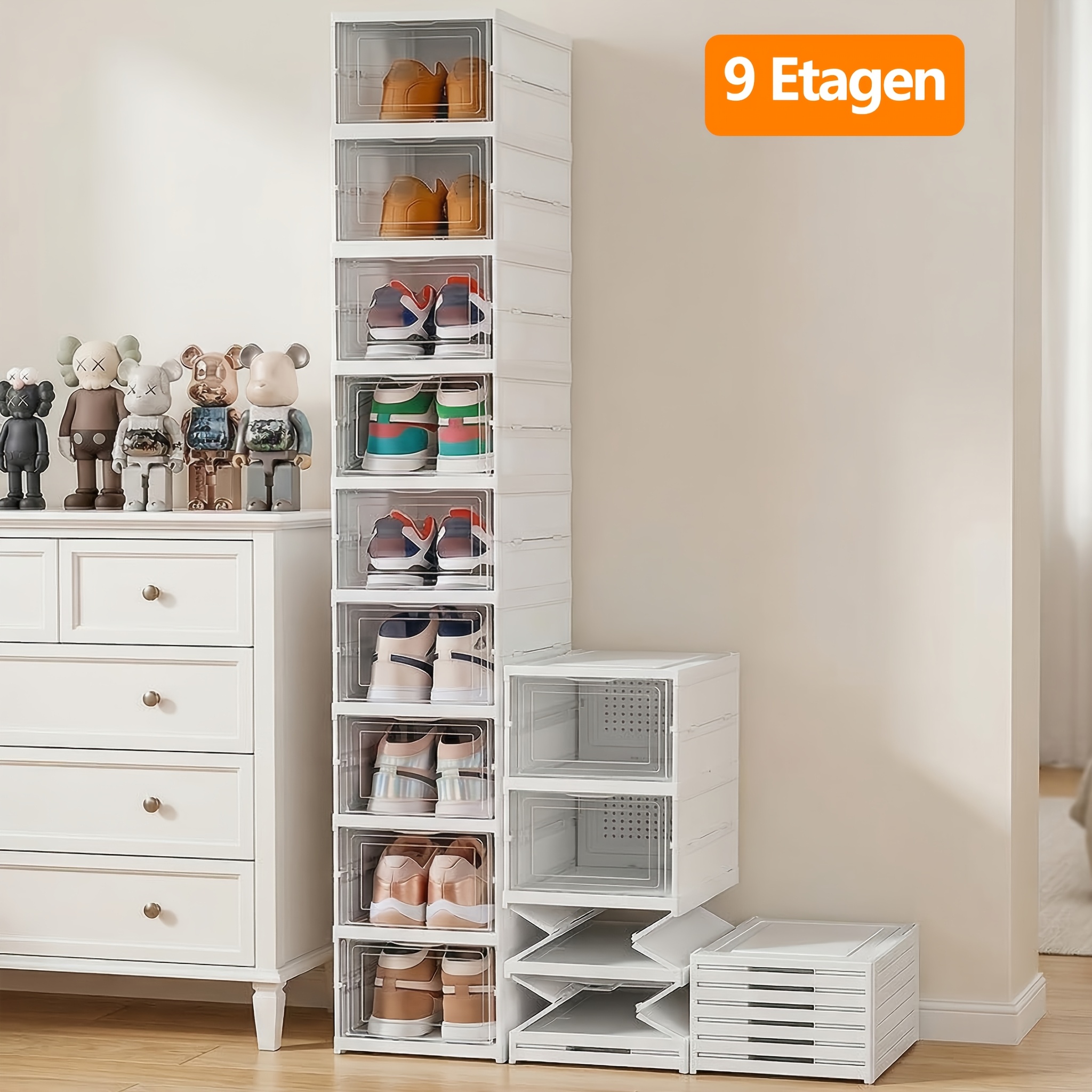 Image of 9 Shoe Storage Containers, Transparent Xl Plastic Boxes With Lids, Shoe Cabinets And Drawers For Organizing Shoes, Shoe Box Storage, Women's/men's Shoe Box Storage, Home Storage