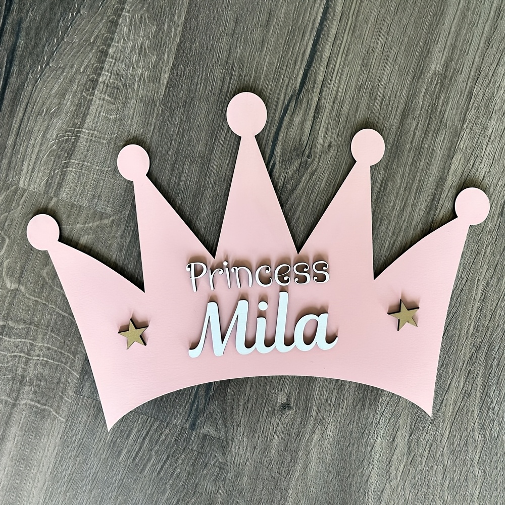TEMU 1pc Panneau de Chambre Couronne de Princesse Personnalisé en Bois Double Couche [Sur Mesure] : Décoration en Bois Découpée au Laser