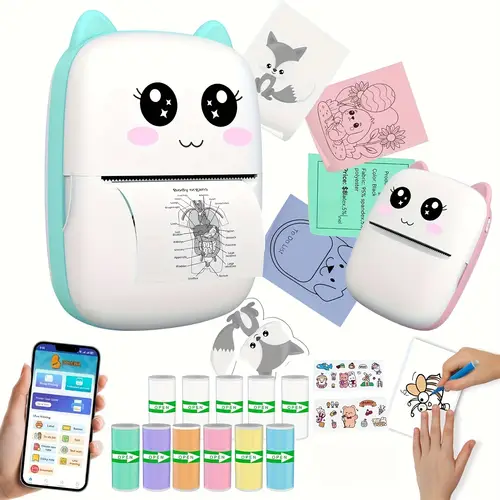 versatile mini portable thermal wireless printer with 11 rolls of self printing paper with stickers storage bag 1200mah usb charging wireless connection compatible with thermal paper for printing labels