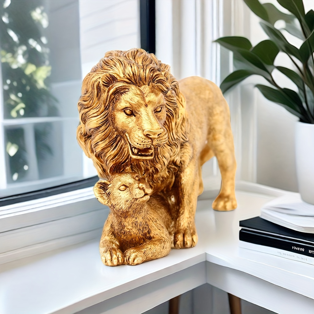 1pc 銅ゴールデンライオン像彫刻北欧抽象アート動物置物樹脂強力で横暴