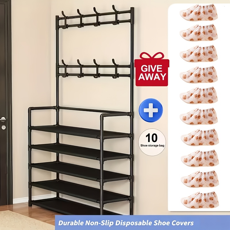TEMU 5-layer Coat Rack And Shoe Rack, Entrance Coat Rack With 8 Hooks, Double Row Shoe Storage Box For Living Room, Bedroom, And Office