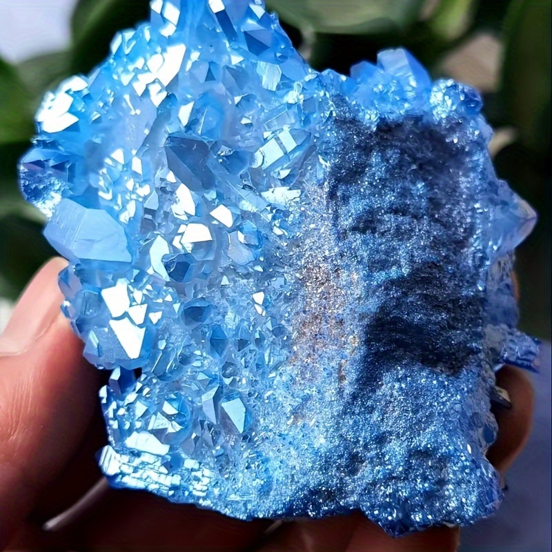

1pc 100-150g Natural Blue Aura Quartz Cluster Crystal, Home Decoration, Holiday Gift, Specimen Collection