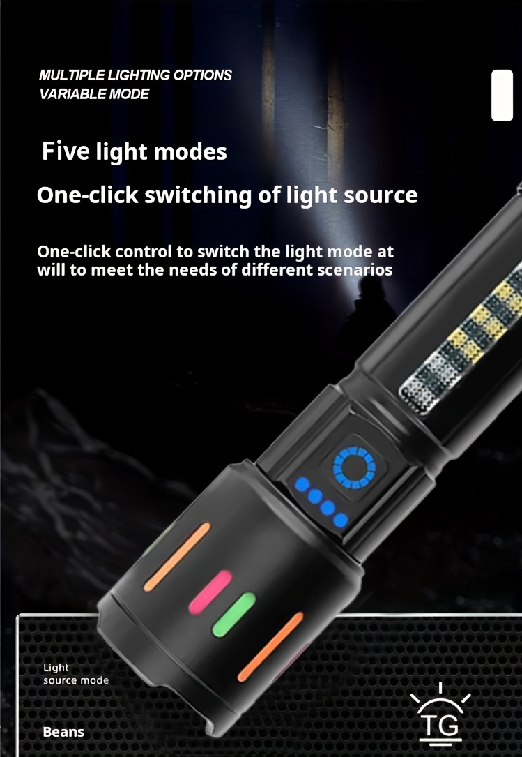 Lampe De Poche Led Brillante - 5 Modes - Rechargeable Par Usb Batterie Rechargeable Incluse Batterie Aaa 8720892093967