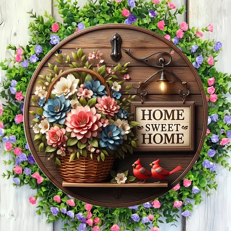 

A Rustic Wooden Sign With A Spring Floral Wreath For Home Decor, Featuring Round Wall Art That Says 'a ', Porch And Room Decoration, No Batteries Required.