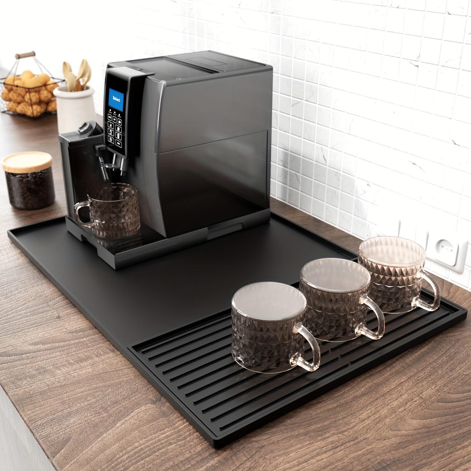 

Premium Silicone Coffee Machine Countertop Protector Pad - Black, Washable & Anti-slip With Efficient Drainage, Ideal For Espresso Machines & Kitchen Drying Areas