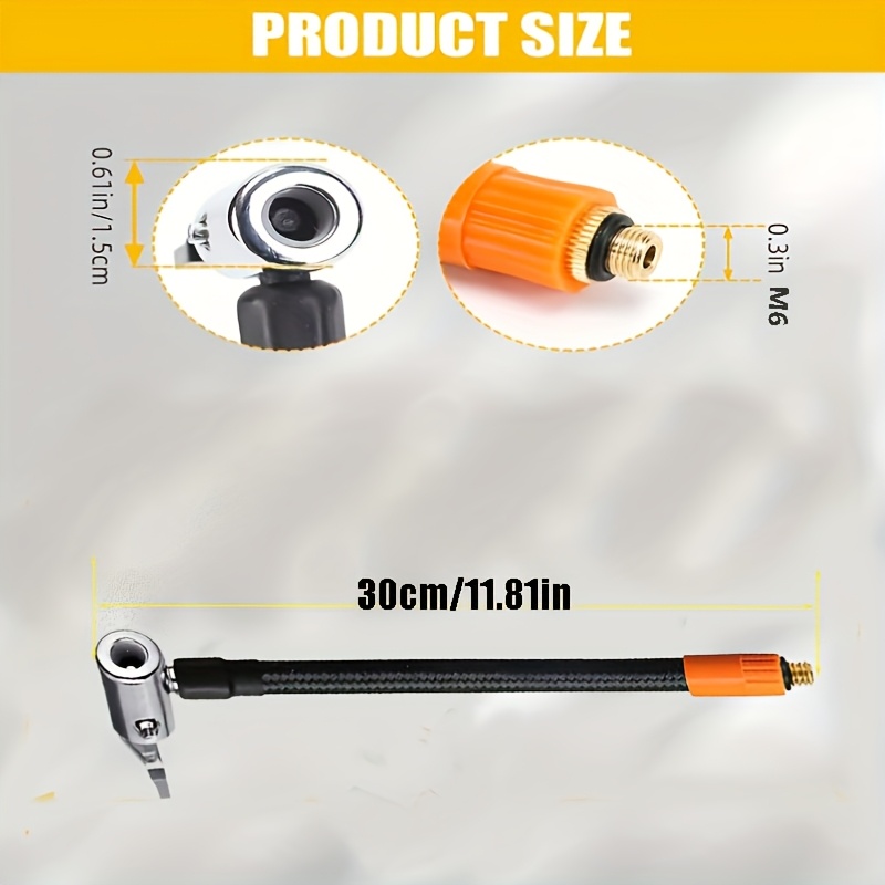 комплект из двух удлинителей для воздушного насоса 30 см/11,81 дюйма, с резьбой m6, плетеными из синтетической резины и воздушным клапаном, включая адаптер клапана   в schrader, подходит для автомобильных, мотоциклетных и велосипедных шин, разработан для прочности и гибкости Детали 1