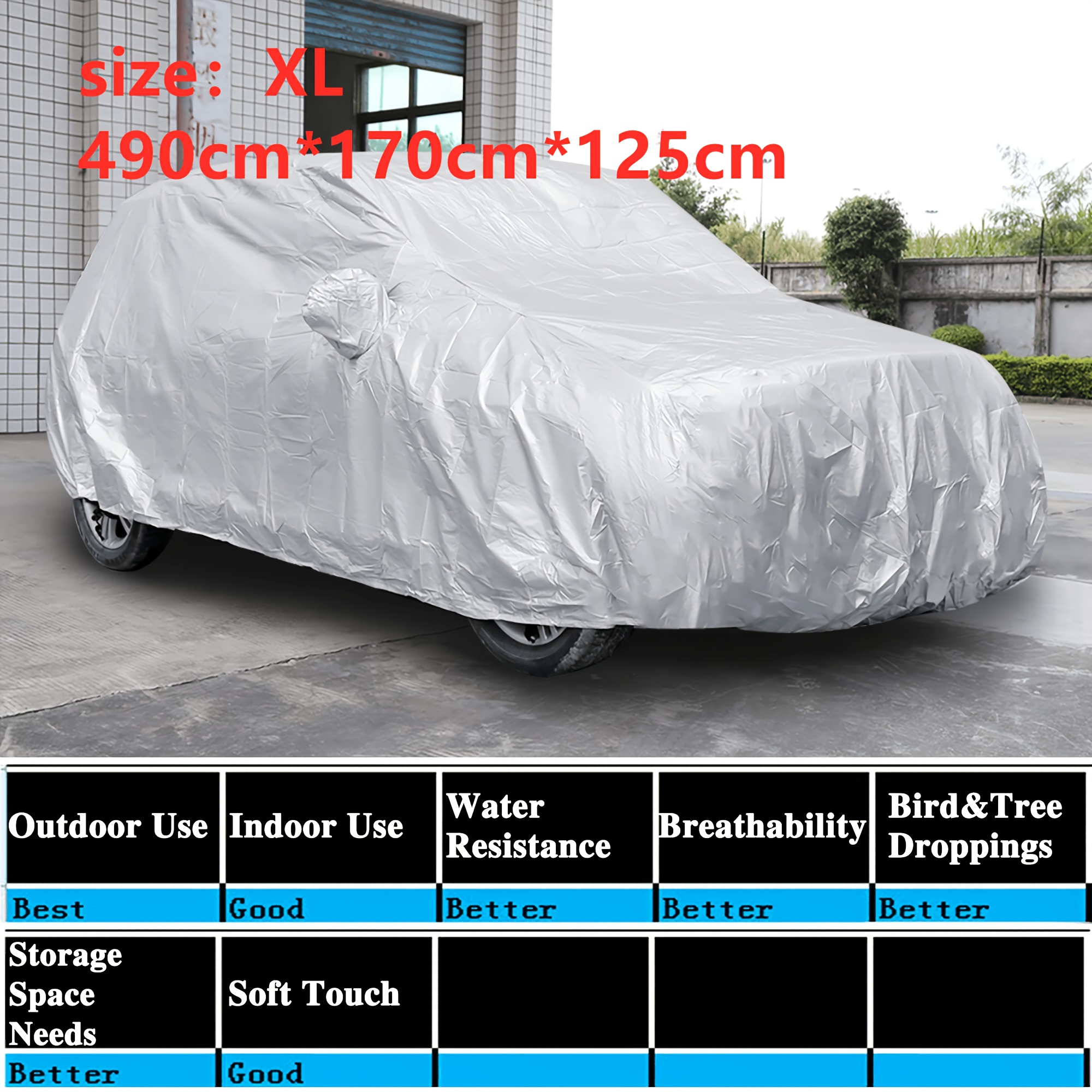 TEMU Universal Car Cover, Featuring Uv Protection, Rainproof, Dustproof, Snowproof And Heat-resistant . With A Stylish And Durable Silver Appearance,