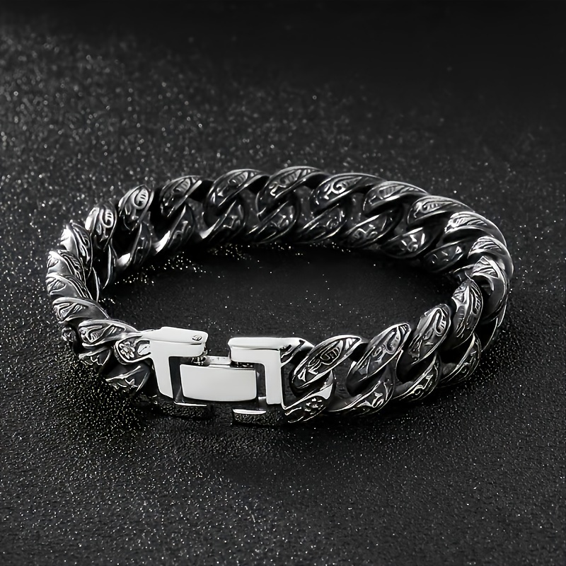 

Punk Style Men's Bracelet 13mm Wide Antique Silver Plated Titanium Steel Chain Link Wristband No Mosaic Jewelry