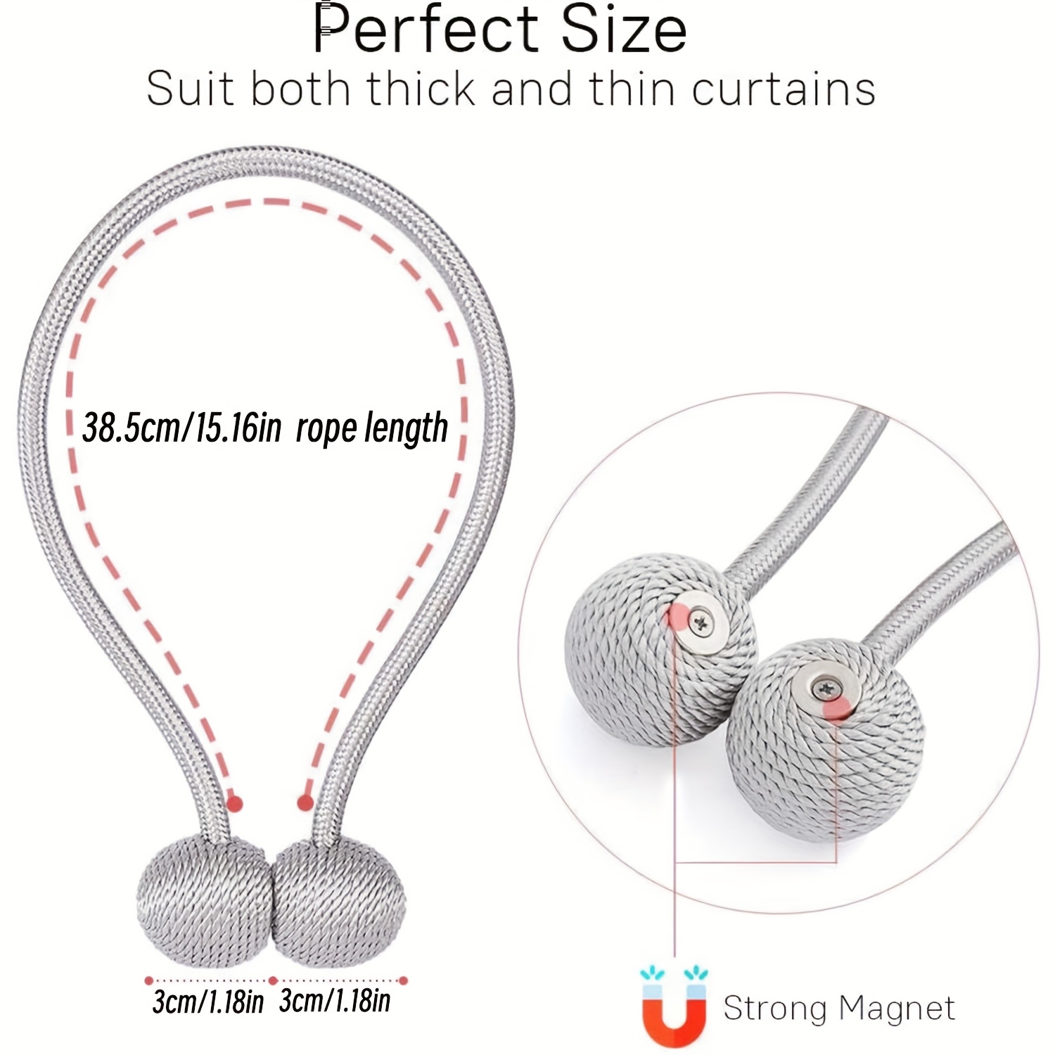 2pcs Magnetic Curtain Clips, Curtain Holders, 2pcs Magnetic Curtain Ties, Curtain Accessories, Curtain Clips, Rope, Home Decor, Curtain Tiebacks, Magnetic Clips, Magnetic Weave Hanging Clips