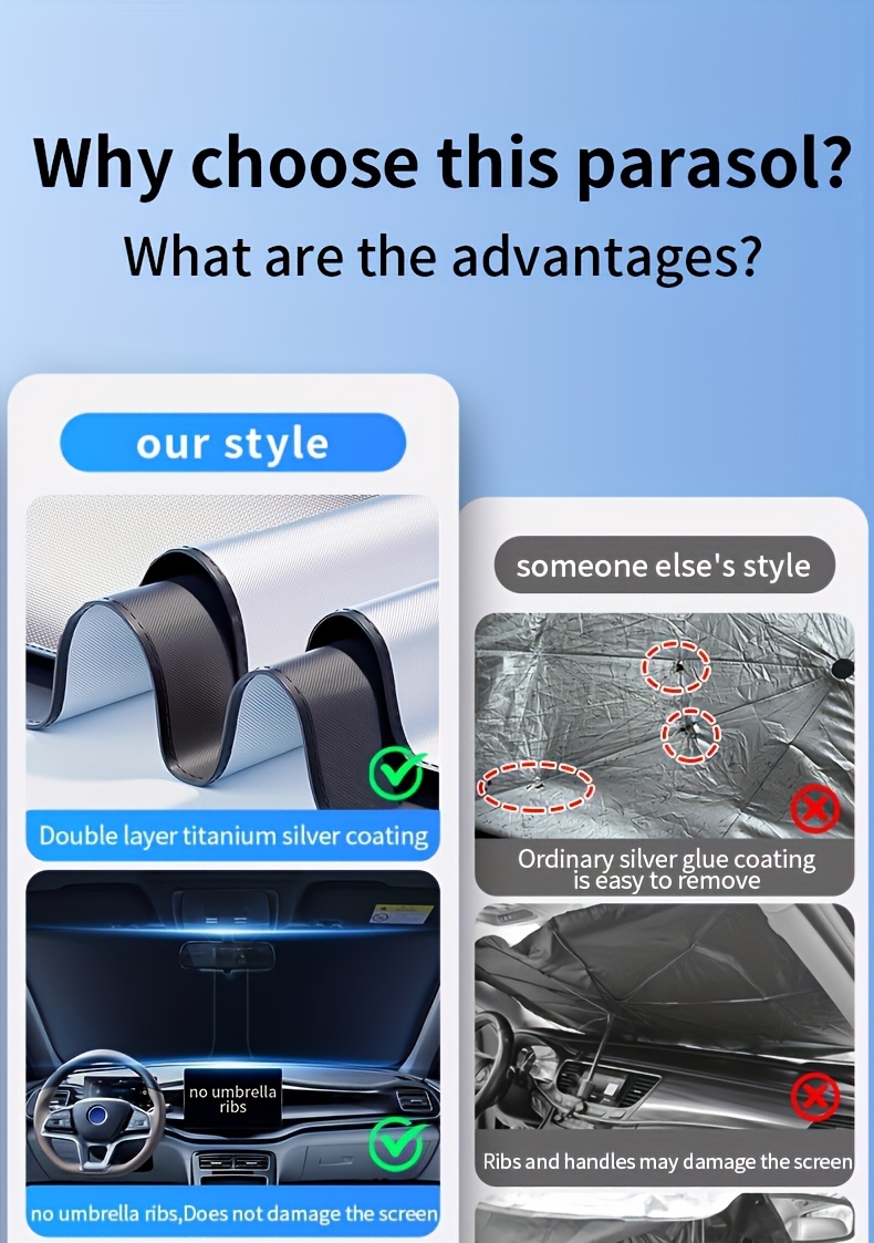 2025 New Car Front Window Sunshade, Foldable Lightweight Universal Windshield UV Protection Heat Insulation Silvery Reflective Auto Sun Shield