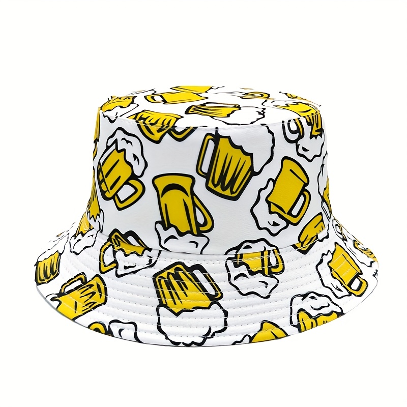 Spring/summer Casual Beer Print Bucket Hat, Unisex Vacation Sun Bucket Hat, Suitable For Parties