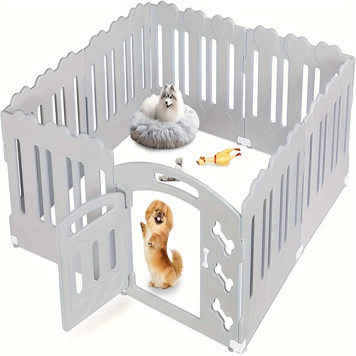 E-shop Welpenauslauf 155x155x60cm, Hunde Laufstall 7+1 , Kunststoff Welpengehege, Faltbarer Hundeauslauf, Wetterfester Hundezaun mit Tür, Inkl.
