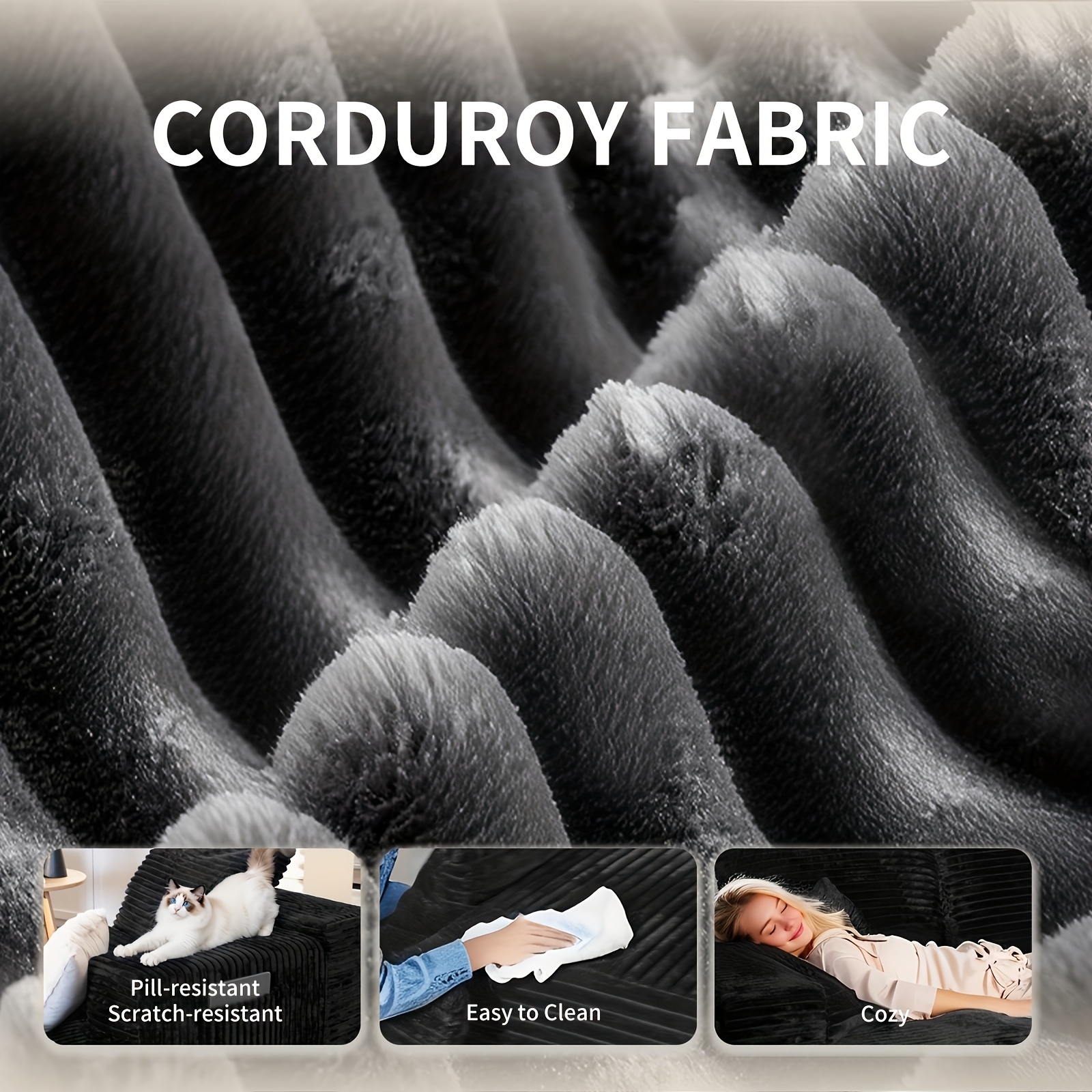 Extra Large L-Shaped Sofa with Right-Side Chaise | Minimalist Compressed Frame, No Assembly Required, Modular Cloud Combination, Suitable for Living Room & Bedroom, Plush Corduroy Fabric