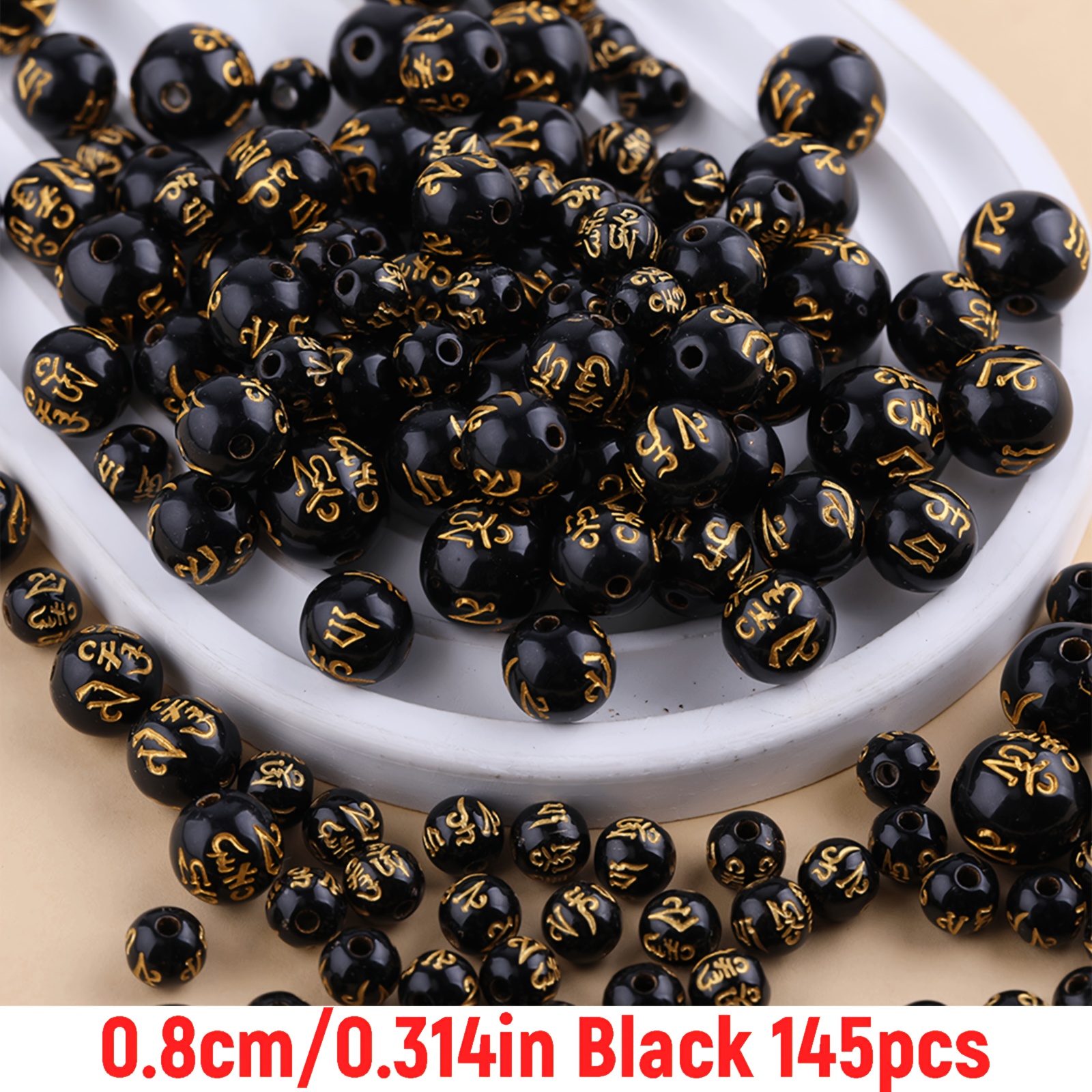 TEMU 145pcs Of 8mm Black Round Beads Featuring A Six-character , Your Own Jewelry Such As Bracelets And Necklaces