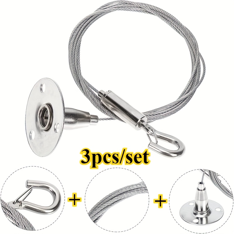 TEMU 3pcs Stainless Steel Picture Hanging Wire Set, 100cm/39.37in Cable With Clips And Hooks For Photo Frames, Durable Art Hanging Kit With Locking