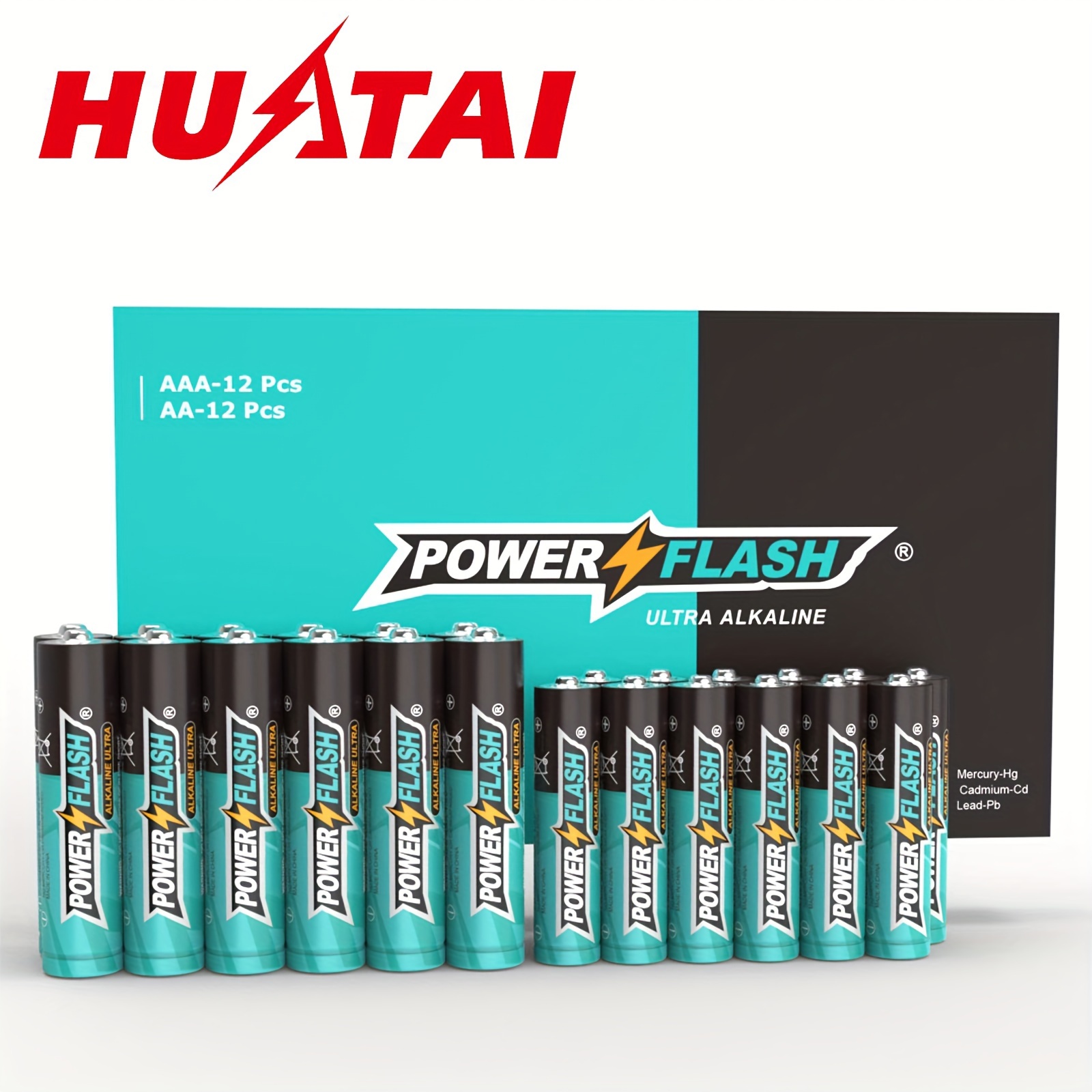 

Huatai Powerflash Alkaline Long-lasting Batteries, Value Pack, Set Of 12 Aaa And 12 Aa Batteries For Various Household Device