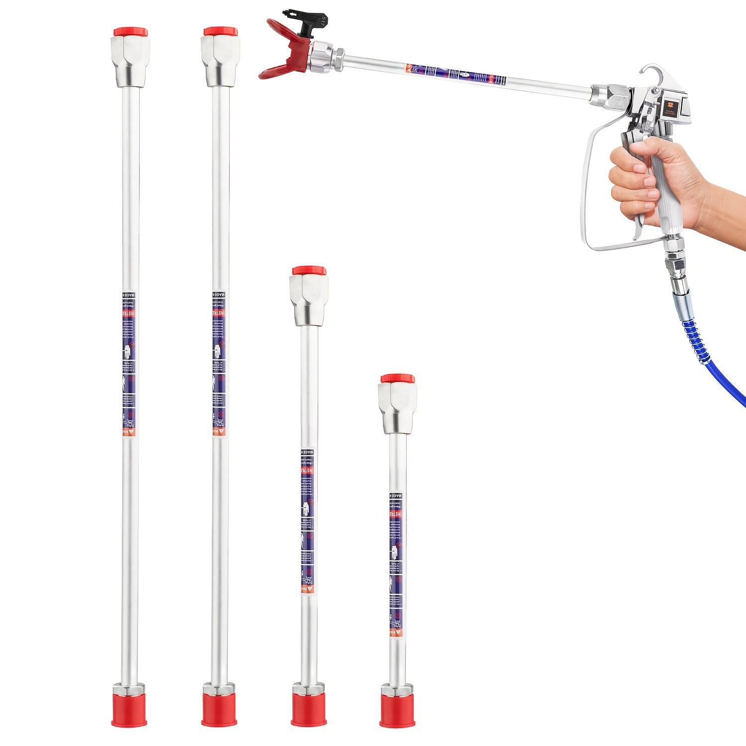 TEMU 4pcs Airless Paint Sprayer Tip Extension Rods For Airless Painting Spray Gun With (2pcs 19.69 Inch, 1pc Inch, 1pc 7.87 Inch).