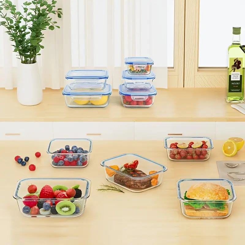 8pcs glass food storage container meal preparation sealed bento box with leak proof locking lid used for microwave ovens ovens freezers and dishwashers bpa free Product details 5