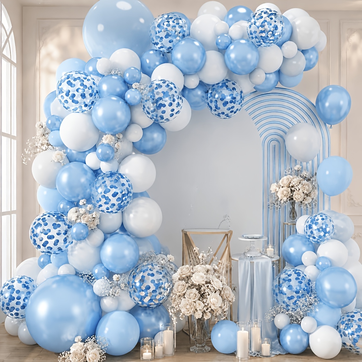 TEMU 104pcs Light Blue Latex Balloons Mixed 5/10/18 Inch, Diy Atmosphere Decor For Wedding & Graduation Season, Birthday Anniversary Proposal Holiday