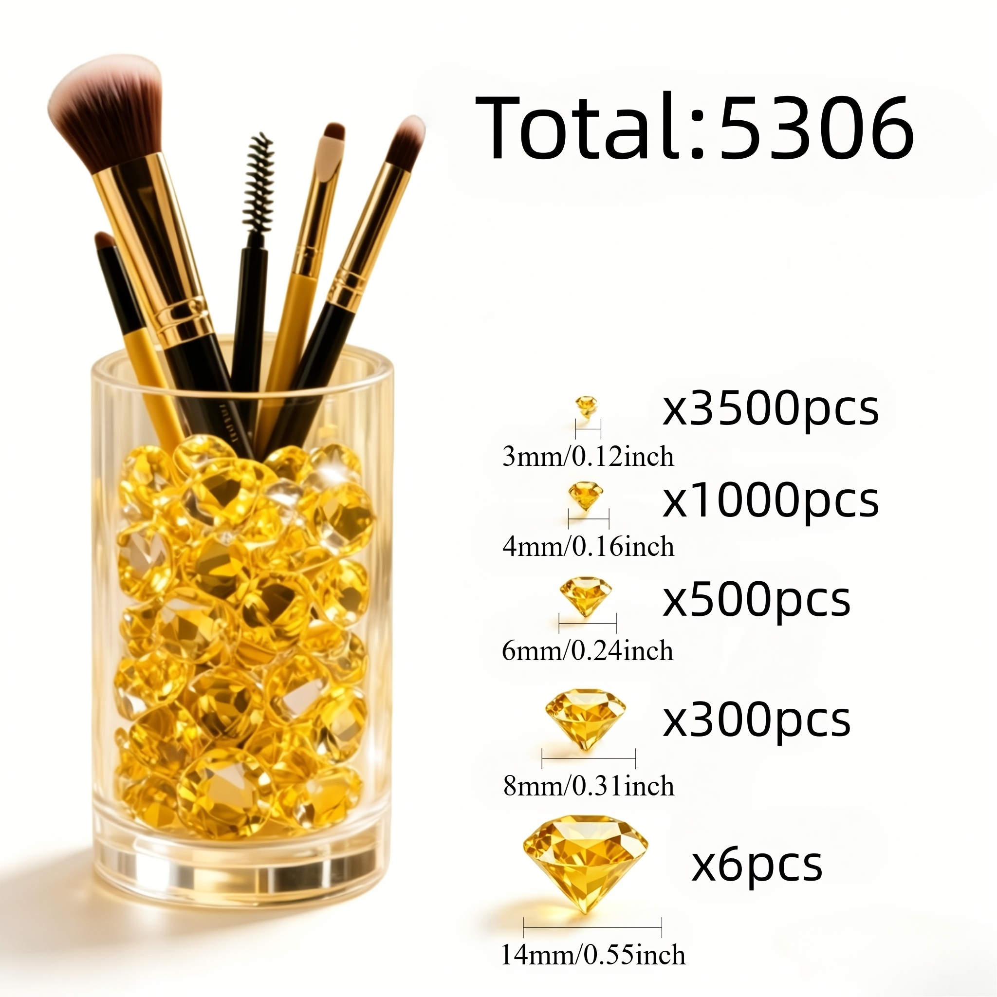 TEMU 5306pcs Yellow Fake Diamonds - Bright Gold-tone Sparkle Vase Filler For Home Decor, Wedding, Party, Christmas & Crafts | Vase Filling, For Home