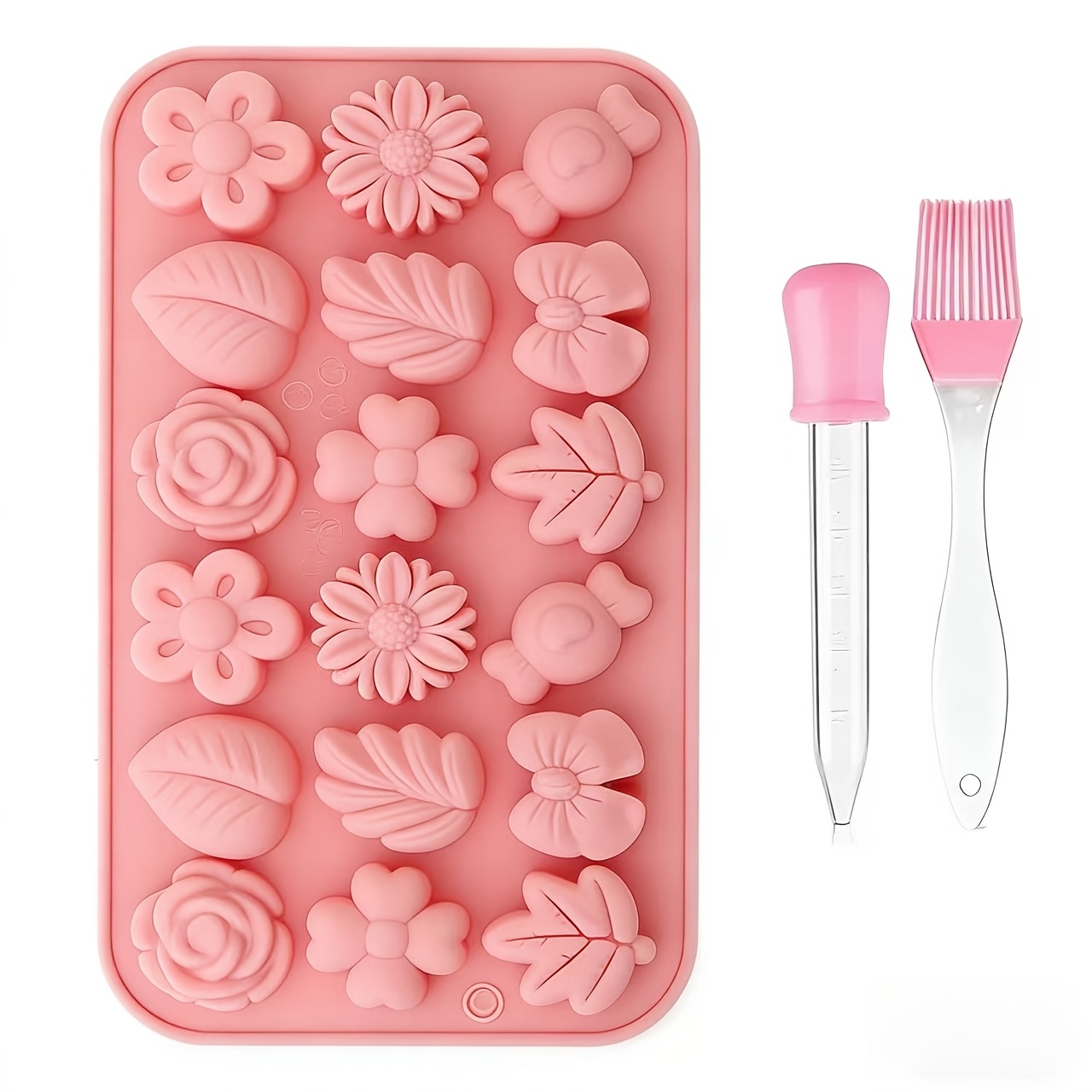 TEMU 3pcs - New Vibrant And Colorful Silicone Candle Molds (18 Silicone Candle Molds And 1pc Brush And 1pc Dropper) For Handmade Aromatherapy