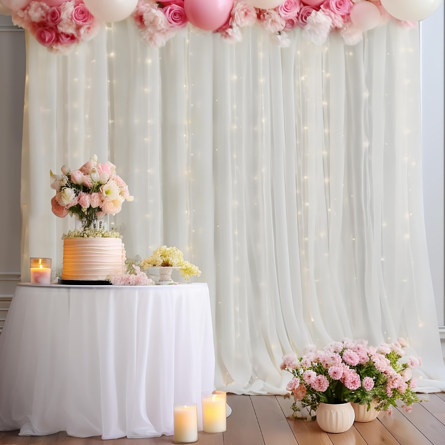 10 10ft Sheer Tulle Backdrop Curtains String Lights Weddings