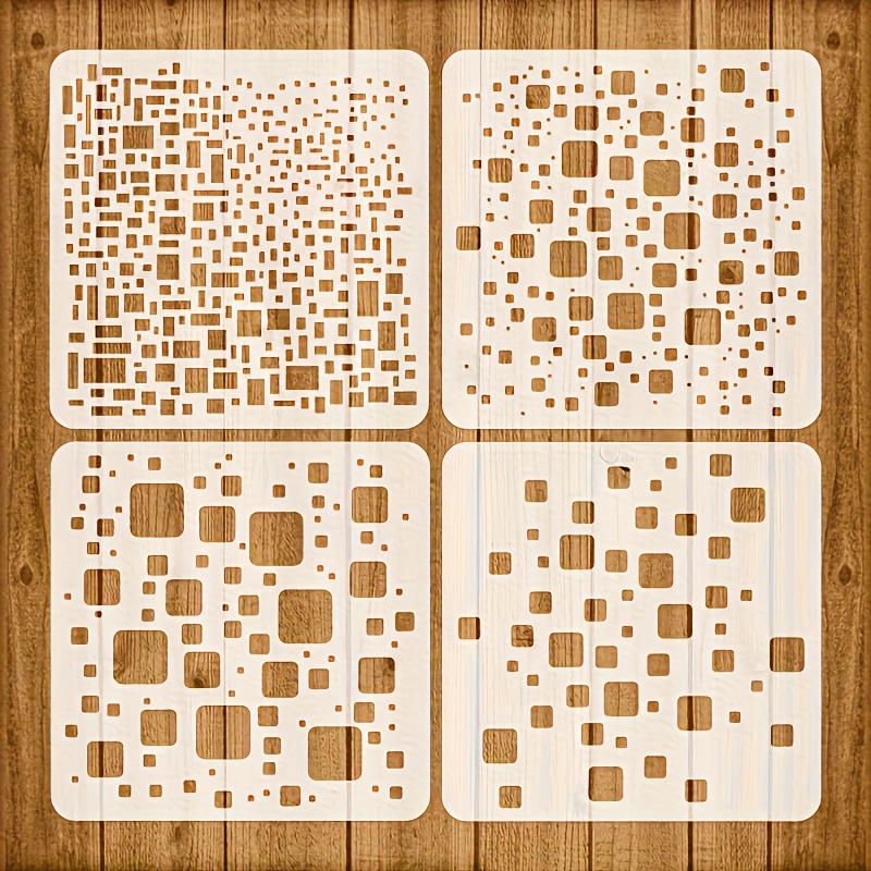 Image of Set Of 4 Reusable Geometric Templates, 5.9 Inches Square - Suitable For Fabric, Canvas, Wood Walls, And Furniture Decoration