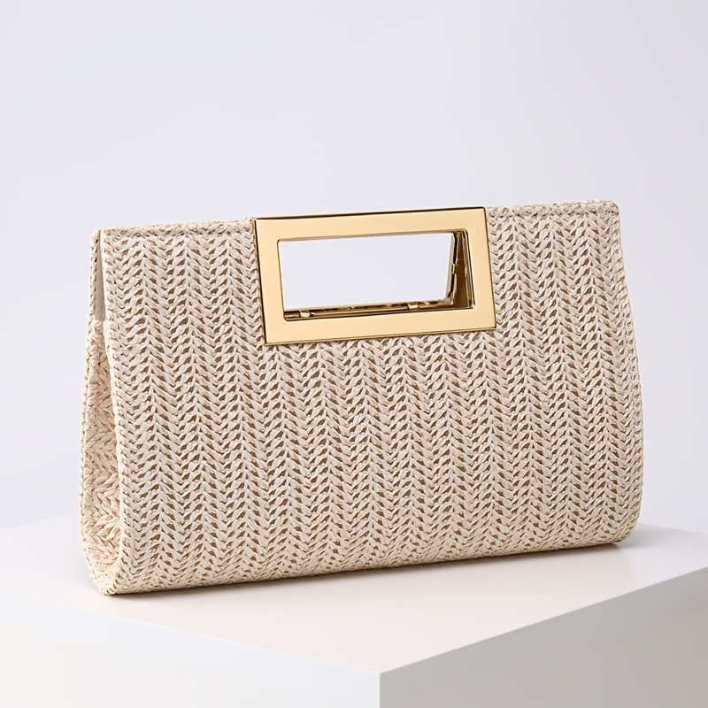 High-end Ladies Handbag, Woven Fabric Light Luxury Clutch Bag, Thick Hardware Handle, Suitable For Parties, Daily Commuting, Leisure And Vacation