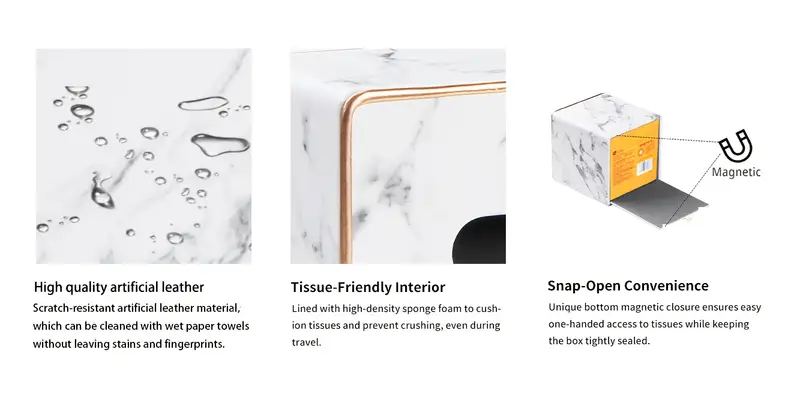 square tissue box holder with magnetic bottom stylish leather tissue cover polished multi compartment organizer for bathroom vanity bedroom dining table car durable easy bathroom organizers and storage vanity accessory modern decor accessory sleek construction Product details 5