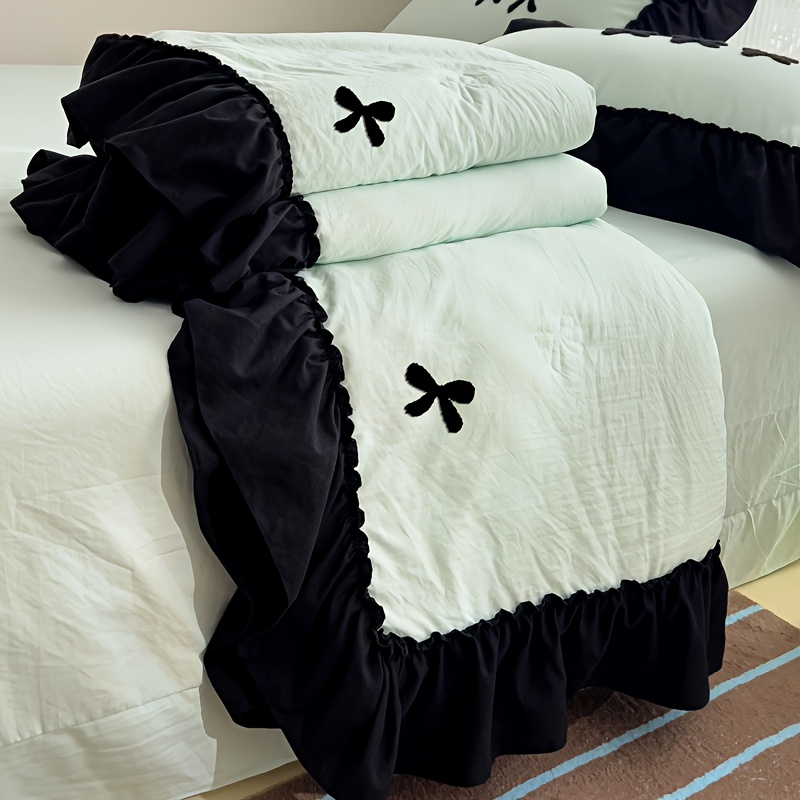 1pc High-End Elegant Bow Towel Summer Quilt, Summer Quilt Down Duvet Cover, Polyester, with Ruffle