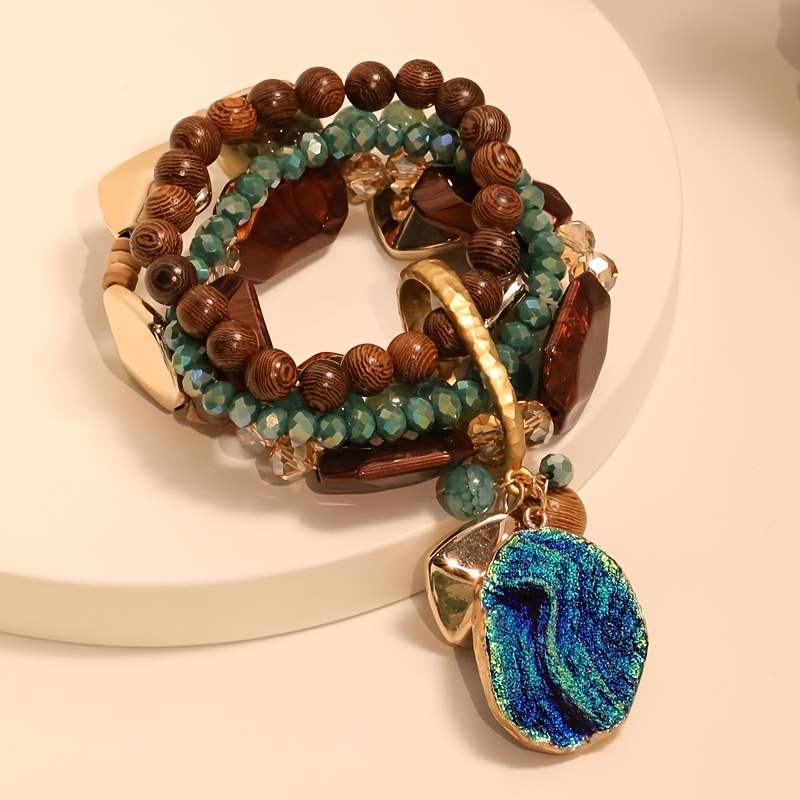 Women's Vintage Bohemian Multi-Layer Stacked Beaded Bracelet, Beach Gift
