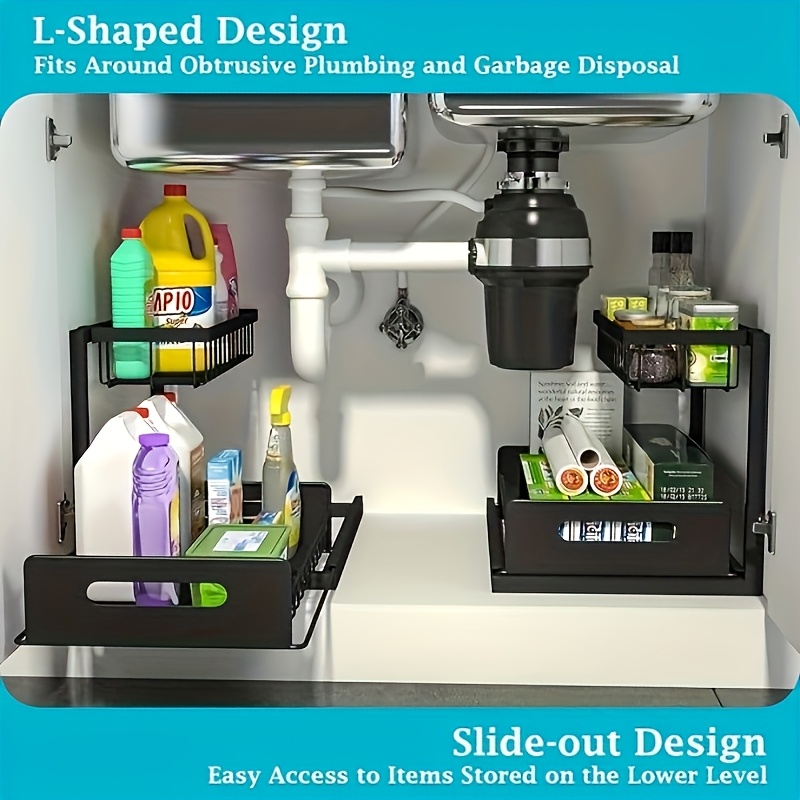 can racks pull out cabinet organizer sliding out sink shelf cabinet storage shelf storage kitchen and bathroom black saving shelving Product details 5