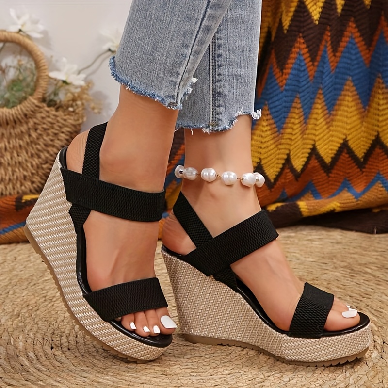 Women's Elegant High-Heeled Sandals Thick Platform Wedge Heels (4+ Inch)  with Open-Toe Slip-On Closure, White/Black/Beige/ Cushioned Insole Ar