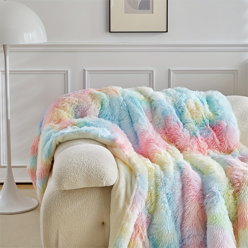 

Contemporary Rainbow Throw Blanket - Soft, Warm, Machine Washable, Cozy Bedding For Sofa And Bed - Multipurpose, Woven Polyester, No Embellishments