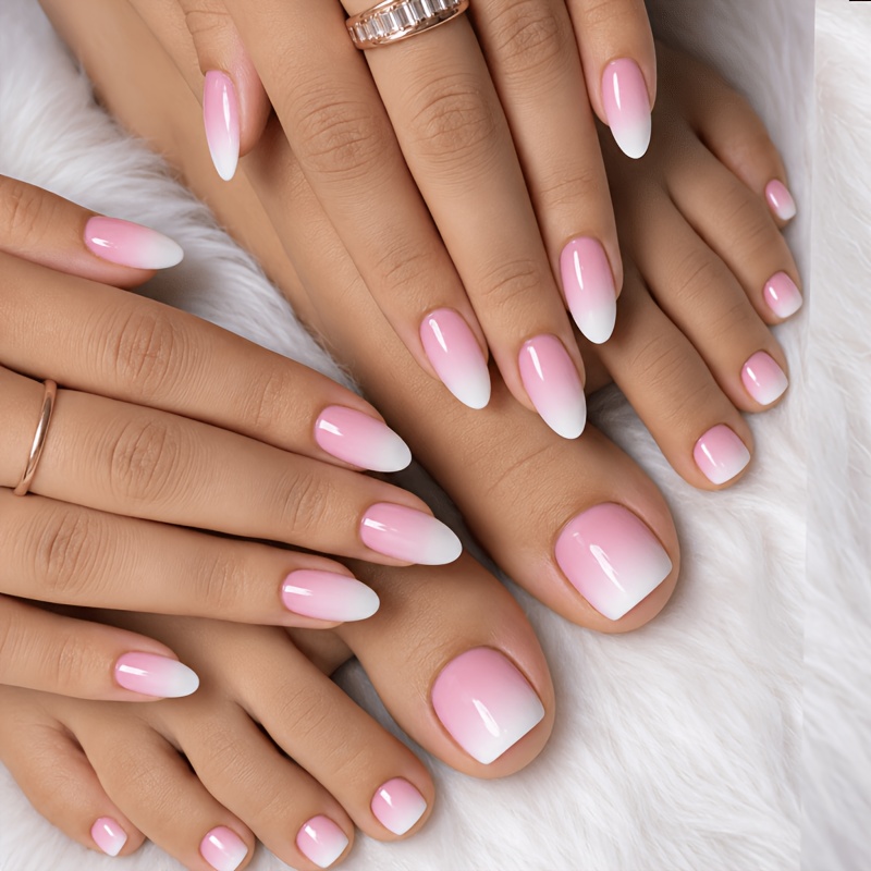 TEMU Set di unghie indossabili con rosa e , 48 pezzi (tra cui 24 unghie ovali per e 24 unghie quadrate per i piedi), design lucido con rosa nude e ,