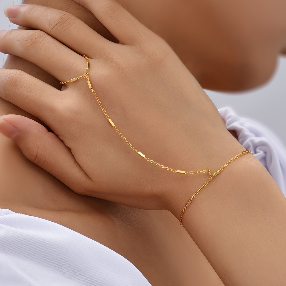 

Elegant And Simple Style Women's Finger Chain Bracelet, Fashion Minimalist Thin Link Hand Chain For Ladies