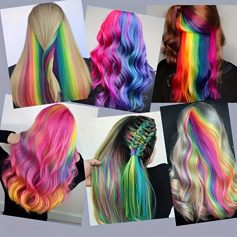 20 and 50pcs mixed color rainbow hair extensions 16 inch   synthetic hair extensions long colored with beads and loop tool for hair extension for women girls diy kit   use details 0